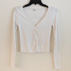 Cropped Long-sleeve White Ribbed Shirt